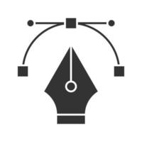 Fountain pen nib glyph icon. Silhouette symbol. Computer pen tool. Drawing. Negative space. Vector isolated illustration