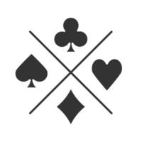 Suits of playing cards glyph icon. Casino silhouette symbol. Spade, clubs, heart, diamond. Negative space. Vector isolated illustration