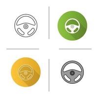 Car rudder icon. Flat design, linear and color styles. Steering wheel. Isolated vector illustrations