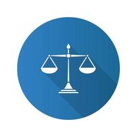 Justice scales flat design long shadow glyph icon. Vector silhouette illustration