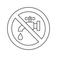Forbidden sign with faucet linear icon. Water resources saving. Thin line illustration. No drinking water. Stop contour symbol. Vector isolated outline drawing