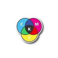 Cmyk color model patch. Cyan, magenta, yellow, key color scheme. Color sticker. Vector isolated illustration