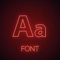 Font neon light icon. Letters design. Glowing sign. Vector isolated illustration