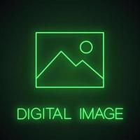 Digital image, photo neon light icon. Glowing sign. Picture. Vector isolated illustration