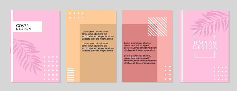 set of trendy and minimal pastel pink cover designs. aesthetic background with palm leaf elements. catalog page cover