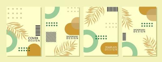 minimalist and trendy cover design set. pastel color geometric background with palm leaf ornament. design for catalog, book cover, presentation vector