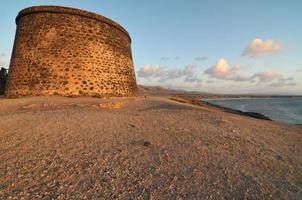 Bunker at sunset on a cloudy sky, photo