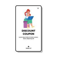 Discount Coupon Using Young Woman Shopper Vector