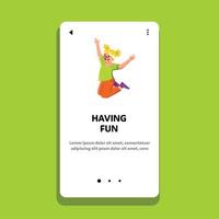 Girl Kid Having Fun Time Jump And Play Vector