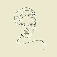 Woman face with cap line art print one line drawing minimalist continuous line art poster vector