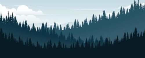 Mountains and pine forests in the morning. vector