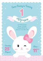 first birthday invitation with little rabbit vector