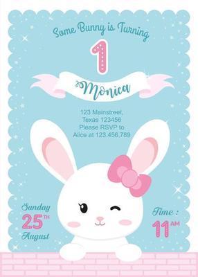 first birthday invitation with little rabbit