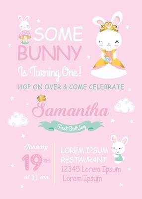 Royal birthday invitation with princess bunny