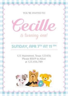 Birthday invitation with cute dogs