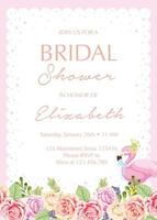 bridal shower card with cute pink flaminggo vector