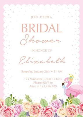 bridal shower card with cute pink flaminggo