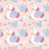 Elegant swans with crown and flowers pattern Free Vector