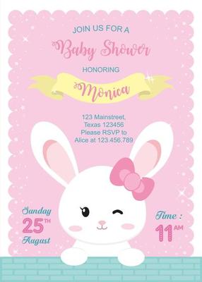 Baby shower invitation with cute girl bunny