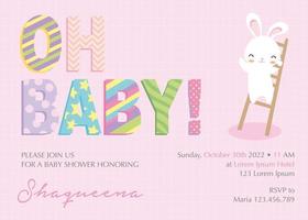 invitación de baby shower con lindo conejito vector