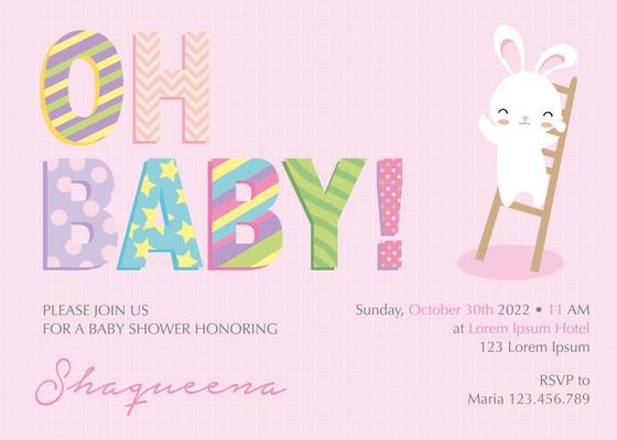 Baby shower invitation with cute bunny