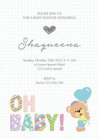 invitación de baby shower con lindo oso vector