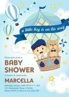 Cute boy and bear Baby shower invitation vector