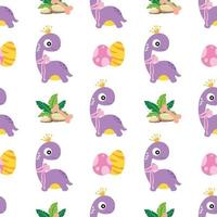 seamless pattern with cute dinosaur cartoon vector