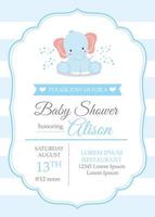 baby shower card with blue elephant vector