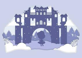 Fairy tale Castle silhouette with princess vector