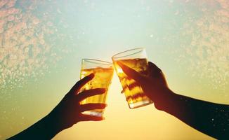 Beer Glass Celebration Bokeh Light Beer Drink Celebrate and relax concept with copy space photo