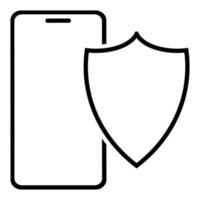 Smartphone icon under the shield. Protection against network threats, attacks and viruses. Vector on a white background