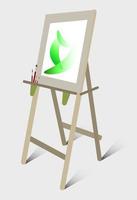easel for painting with brushes and a glass of water in cartoon style. Isolated vector on white background