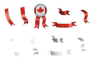 label, set of red and white ribbons with tag, in colors of the flag of Canada. Isolated vector on white background