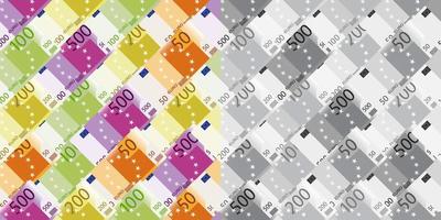 conjunto de patrones sin fisuras con billetes de 500, 200, 100 y 50 euros vector