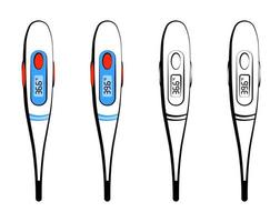 electronic thermometer with a normal body temperature of 36.6 and elevated 39.6 degrees Celsius. Health and disease prevention. Isolated vector on white background