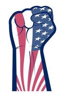 hand clenched in fist in the colors of the american flag. A symbol of strength, the struggle for freedom. Isolated vector on white background