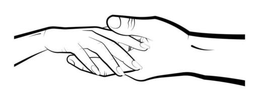 man holds a womans hand in his palm. Marriage, family, wedding ceremony. Isolated eyelid on a white background vector