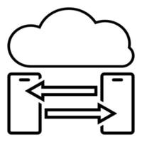 Icon, smartphones communicate through the cloud. Isolated vector on white background