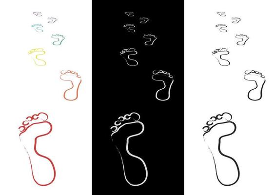 footprints in the sand in rainbow colors. Imitation of a drawing by paints. Good summer mood. Isolated vector on white background