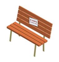 park bench in isometry with a sheet of paper and an inscription on it, Caution, painted. Isolated vector on white background