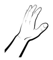 la mano humana indica la dirección del movimiento. gesto toma, alcanza al sujeto, cubre con una palma. vector aislado sobre fondo blanco