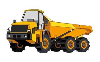 black and yellow construction dump truck. Industrial machinery and equipment. Isolated vector on white