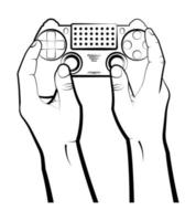 el hombre juega en una consola de juegos usando un joystick inalámbrico. controlador de videojuegos vector aislado sobre fondo blanco