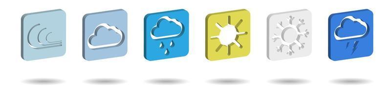 set of square weather icons in realistic design on transparent background, web elements