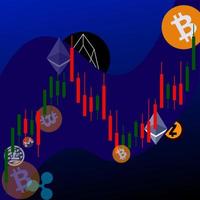 top 10 cryptocurrency on the wave of growth in a flat style, the graph of candles vector