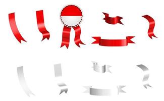 label, set of white and red ribbons with tag, in colors of Indonesia flag. Isolated vector on white background