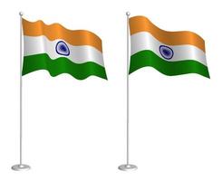 flag of Republic of India on flagpole waving in the wind. Holiday design element. Checkpoint for map symbols. Isolated vector on white background