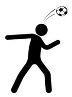 stick figure, man is playing soccer. Hit the ball with his head. Team sports. Isolated vector on white background