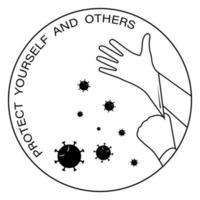 icono, logotipo. se usan guantes de goma en las manos para proteger contra virus y bacterias. protegiéndote a ti mismo y a los demás. vector aislado